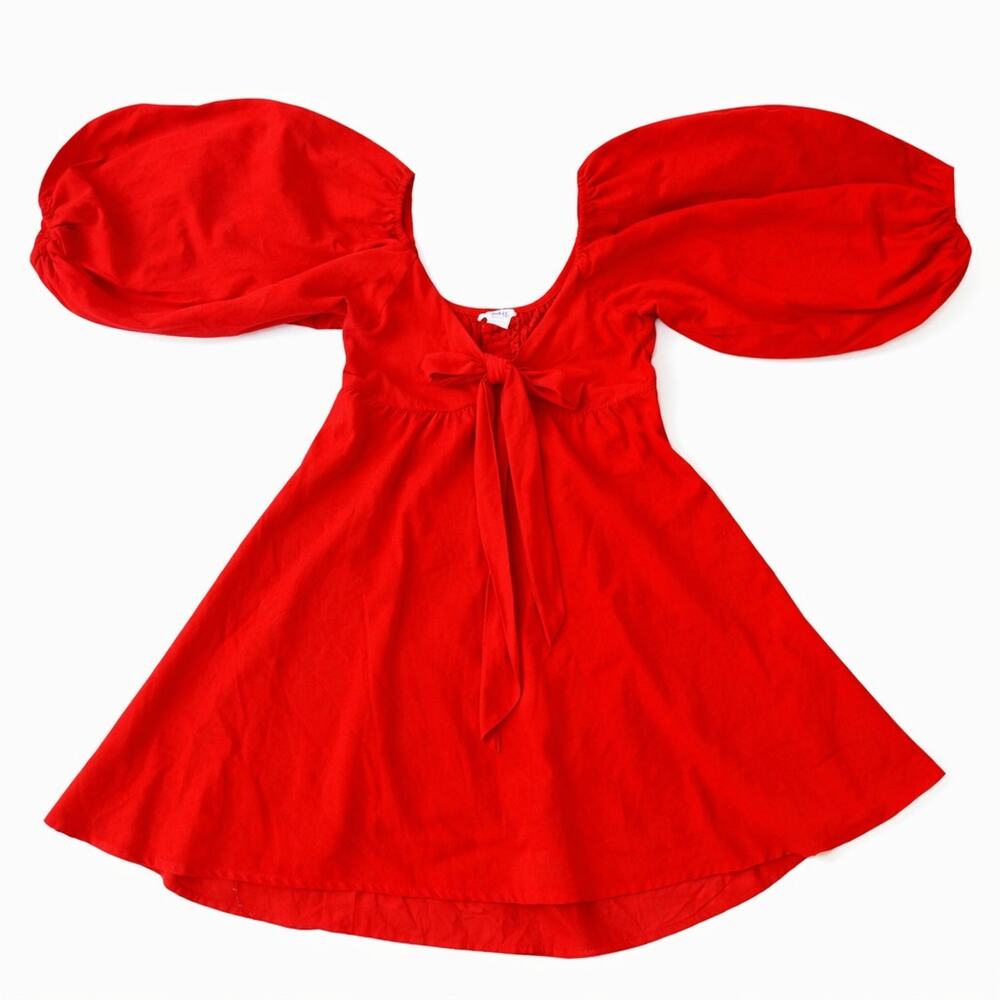 Charlie Holiday Anthro Sonny Knot Dress Puff Sleeve Off Shoulder Mini Linen 8